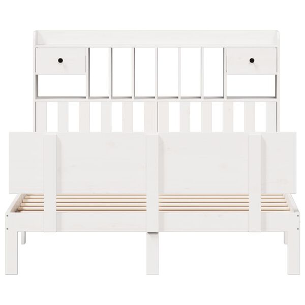 vidaXL riiuliga voodiraam ilma madratsita, valge, 150x200cm, männipuit