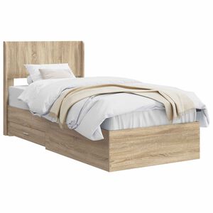 vidaXL Voode raami koos hoiuruumi ja peatoega Sonoma tamm 90 x 190 cm
