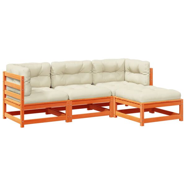 vidaXL 4-osaline aiadiivani komplekt patjadega, vahapruun, m&auml;nnipuit