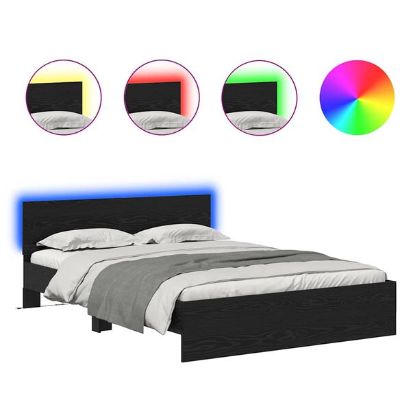 vidaXL Voodi raam LED -ribatuledega Must tamm 150 x 200 cm Tehispuit