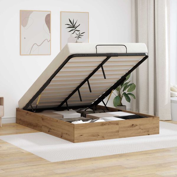 vidaXL Ottomani voodiraam K&auml;sit&ouml;&ouml; Tamm 150 x 200 cm T&ouml;&ouml;deldud puit