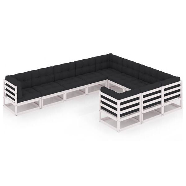 vidaXL 10-osaline aiam&ouml;&ouml;bli komplekt istmepatjadega, valge, m&auml;nnipuit