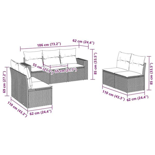 vidaXL 7-osaline aiamööblikomplekt patjadega, pruun, polürotang