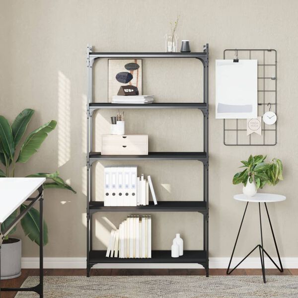 vidaXL raamaturiiul 5-korruseline, must, 80x30x154 cm tehispuit