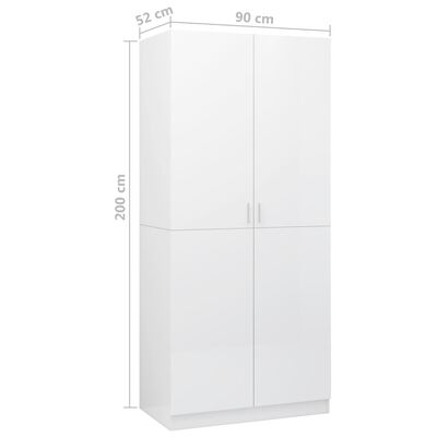 vidaXL garderoob kõrgläikega valge 90 x 52 x 200 cm puitlaastplaat