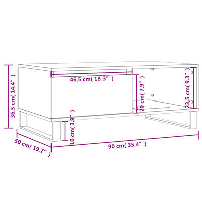 vidaXL kohvilaud, betoonhall, 90x50x36,5 cm, tehispuit