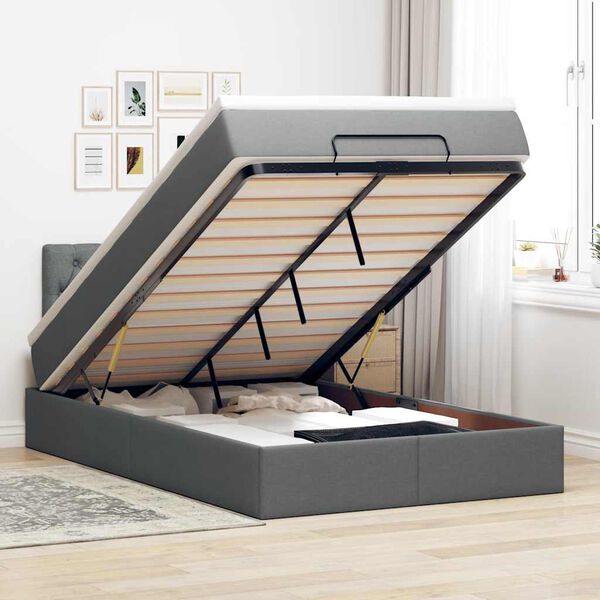 vidaXL ottomani voodi madratsiga, tumehall, 120x190 cm, kangas