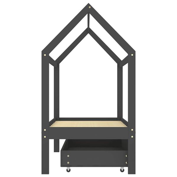 vidaXL lastevoodi raam sahtliga, tumehall männipuit, 70x140 cm