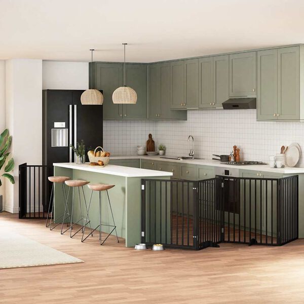 vidaXL kokkupandav koerav&auml;rav uksega, 8 paneeli, must 640 cm, pappel