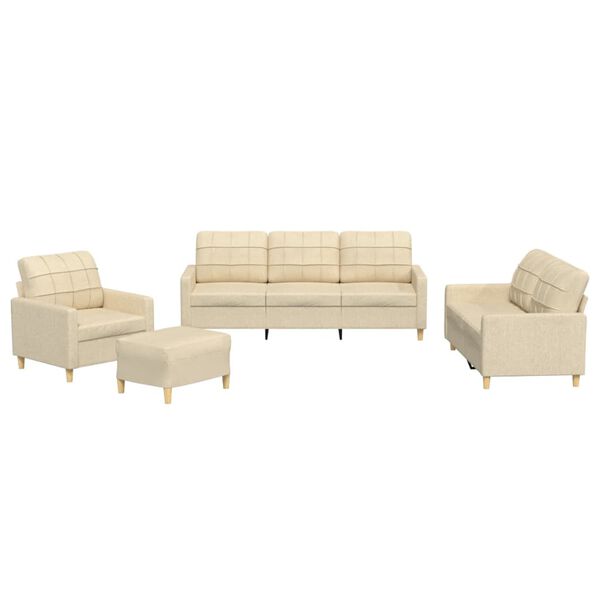 vidaXL 4-osaline diivanikomplekt patjadega, kreemjas, kangas