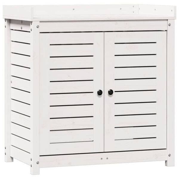 vidaXL riiulitega istutuslaud, valge, 82,5 x 50 x 86,5 cm, männipuit