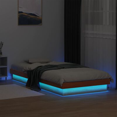 vidaXL voodiraam LEDiga, meepruun, 90 x 190 cm, männipuit