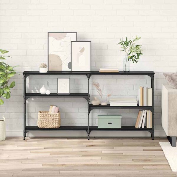 vidaXL Konsoollaud riiuliga Must tamm 150 x 29 x 76,5 cm Tehispuit