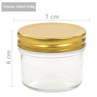 vidaXL kuldsete kaantega klaasist moosipurgid 96 tk, 110 ml