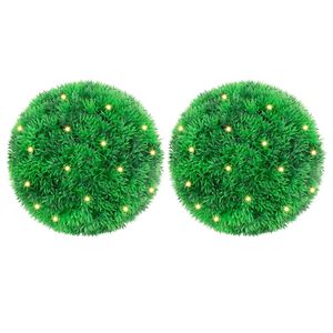 vidaXL kunstpukspuidust pallid LED tuledega 2 tk Roheline 22 cm