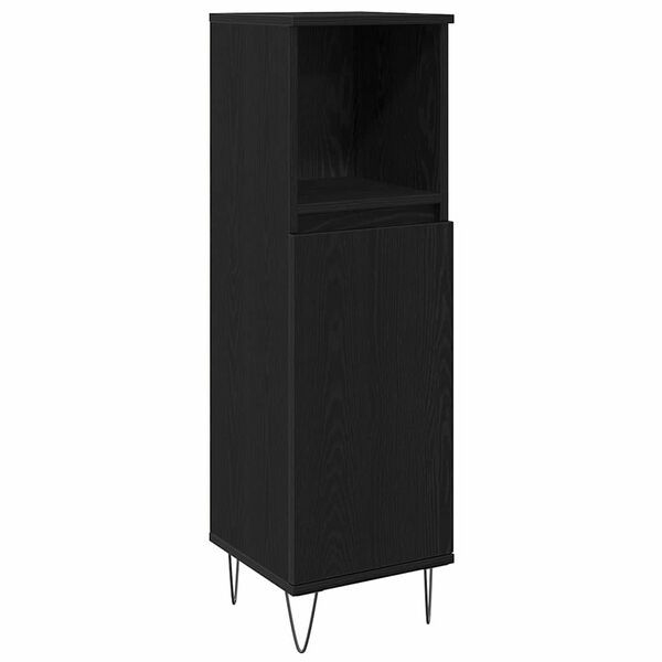 vidaXL Vannitoa m&ouml;&ouml;bleset riiuliga uksega 3 pcs Must tamm Tehispuit