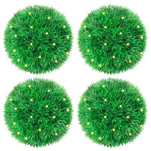 vidaXL kunstpukspuidust pallid LED tuledega 4 tk Roheline 12 cm