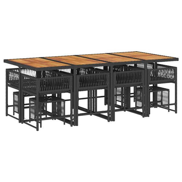 vidaXL 13-osaline aia s&ouml;&ouml;gim&ouml;&ouml;bli komplekt patjadega, must, PE-rotang