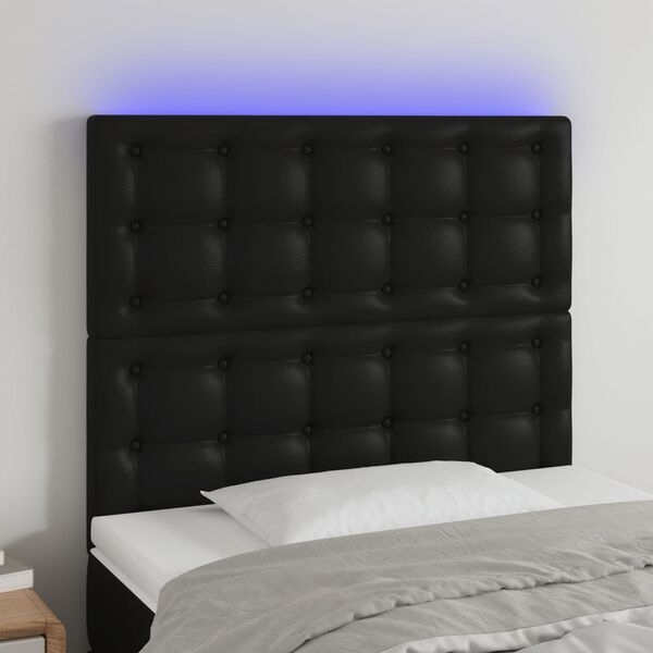 vidaXL LED-voodipeats, must, 100x5x118/128 cm, kunstnahk