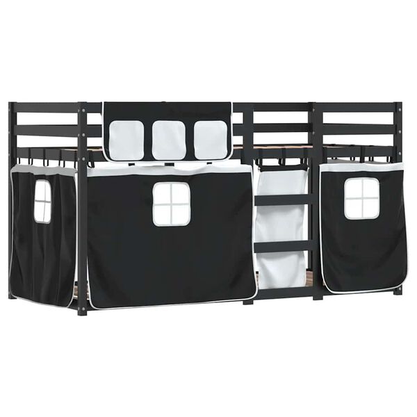 vidaXL narivoodi kardinatega, valge/must, 90x190 cm, männipuit