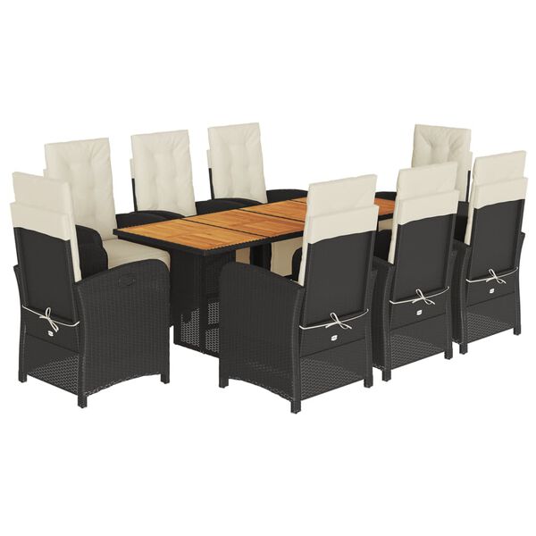 vidaXL 9-osaline aiam&ouml;&ouml;bli komplekt patjadega, must, pol&uuml;rotang