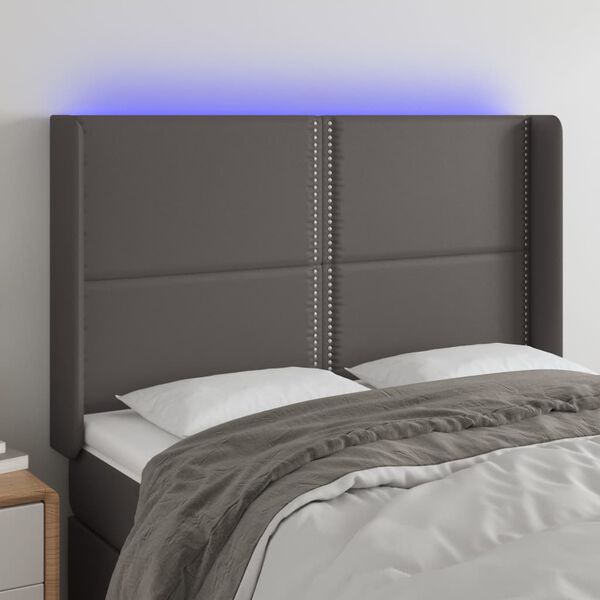 vidaXL LED-voodipeats, hall, 147x16x118/128 cm, kunstnahk