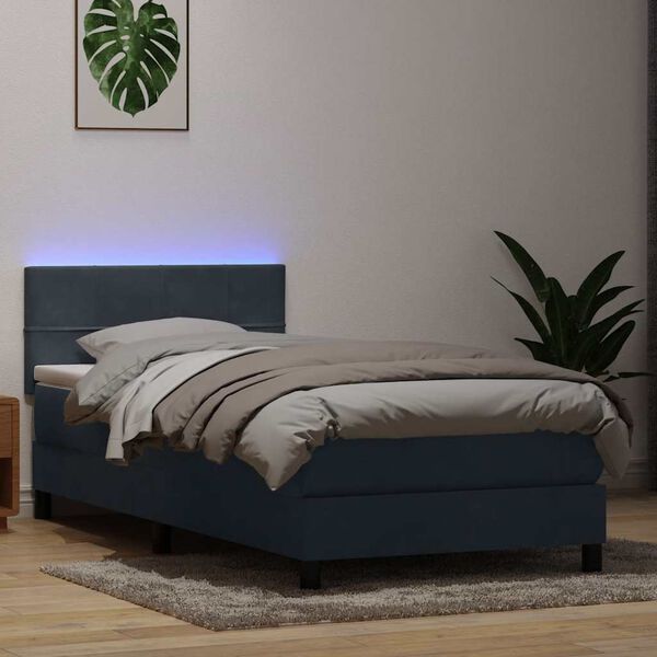 vidaXL kontinentaalvoodi madrats ja LED, tumehall, 100x210 cm, samet