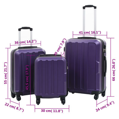 vidaXL kõvakattega kohver, 3 tk, lilla, ABS