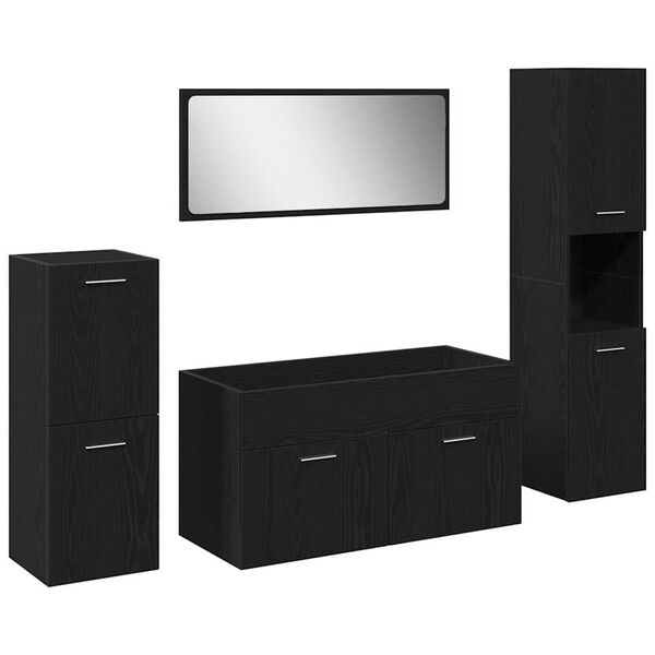 vidaXL Vannitoa m&ouml;&ouml;bleset Seinale kinnitatav 4 pcs Must tamm Tehispuit