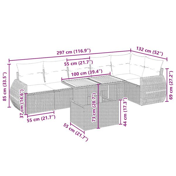 vidaXL 7-osaline aiadiivani komplekt patjadega, beež, pol&uuml;rotang