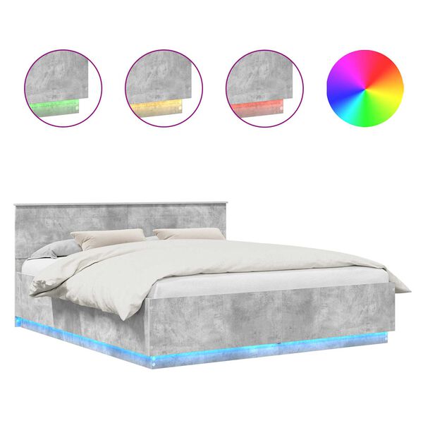 vidaXL Voodi raam LED-ribadega peaga Betoonhall 200 x 200 cm Tehispuit