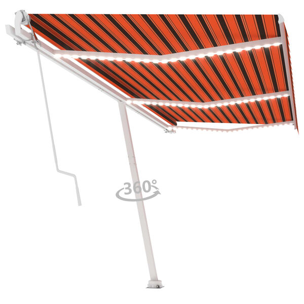 vidaXL automaatne varikatus LED, tuuleandur 600 x 300 cm, oranž/pruun