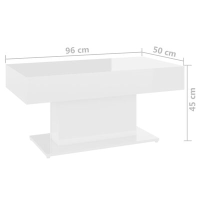vidaXL kohvilaud, kõrgläikega valge, 96 x 50 x 45 cm, puitlaastplaat