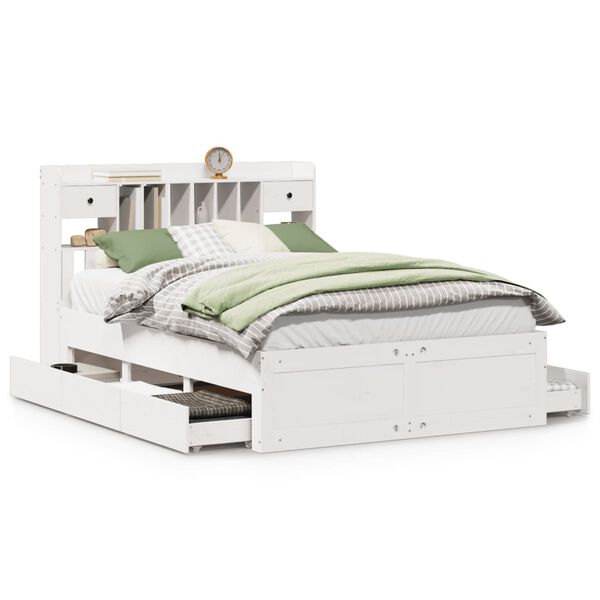 vidaXL riiuliga voodiraam ilma madratsita, valge, 140x190cm, männipuit