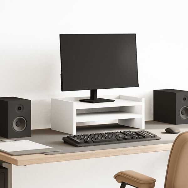 vidaXL monitorialus, valge, 42 x 24 x 16 cm, tehispuit