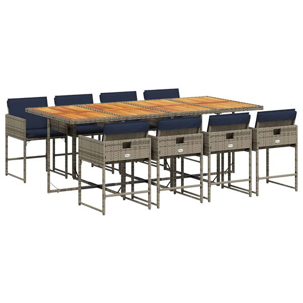 vidaXL 9-osaline aiam&ouml;&ouml;bli komplekt patjadega, hall, pol&uuml;rotang