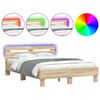 vidaXL Voodi raam LED-ribadega peaga Sonoma 137 x 190 cm Tehispuit