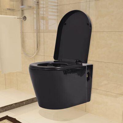 vidaXL seinale kinnitatav must keraamiline tualettpott