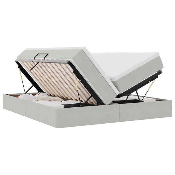 vidaXL Voodi hoiukohaga ja madratsiga Helehall 200 x 200 cm Samet