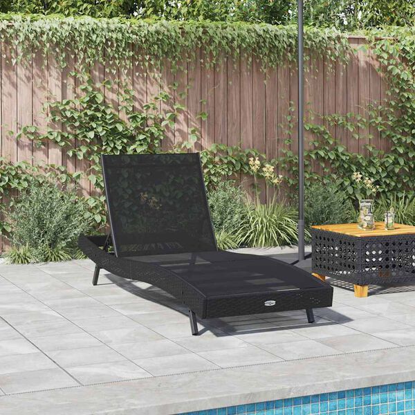 vidaXL Sunlounger 1-isik Must 70 x 197 x 82 cm Polü Rattan ja Metall