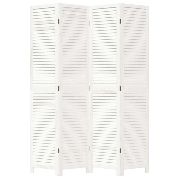 vidaXL 4 paneeliga ruumijagaja, valge, Paulownia puit