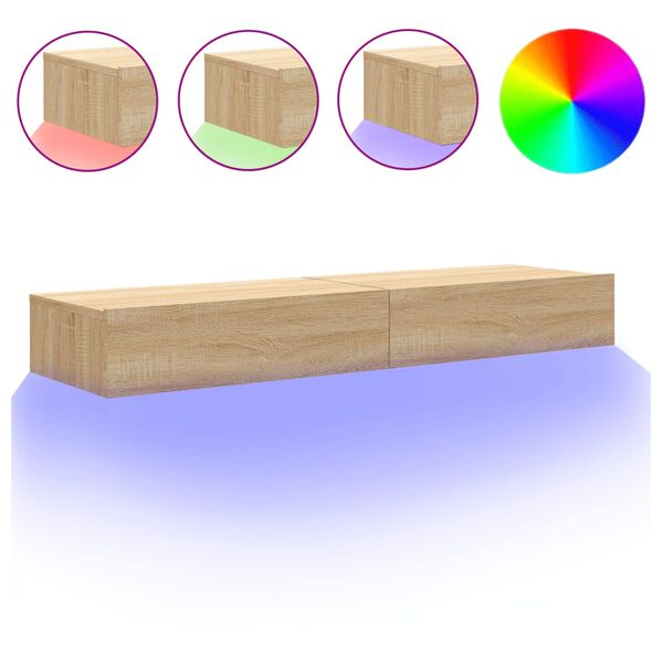 vidaXL LED-tuledega telerialused 2 tk, Sonoma tamm, 60 x 35 x 15,5 cm