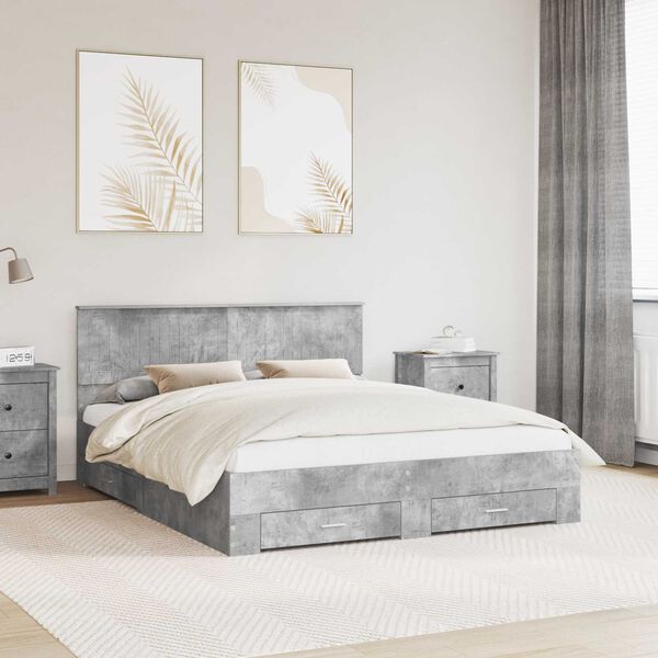 vidaXL Voodi raam peaga sahtliga Betoonhall 160 x 200 cm Tehispuit