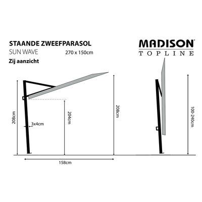 Madison päevavari rõdule "Sun Wave" 270 x 150 cm, hall, PAC3P014