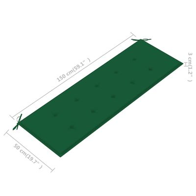 vidaXL aiapink rohelise padjaga, 150 cm, toekas tiikpuu