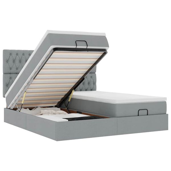 vidaXL Ottomani voodiraam madratsitega, helehall, 160x200 cm, kangas