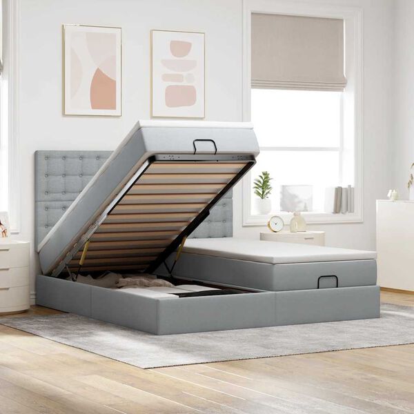 vidaXL Ottomani voodiraam madratsitega, helehall, 180x200cm, kangas