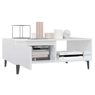 vidaXL kõrgläikega kohvilaud, valge, 90 x 60 x 35 cm, puitlaastplaat
