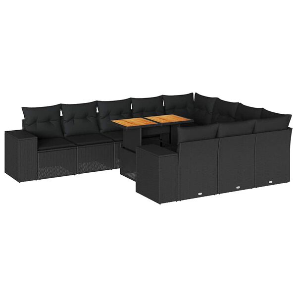 vidaXL 10-osaline aiadiivani komplekt patjadega, must, rotang/akaatsia