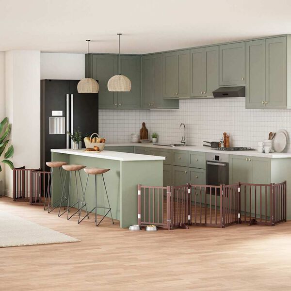 vidaXL kokkupandav koerav&auml;rav uksega, 12 paneeli, pruun 600 cm, pappel